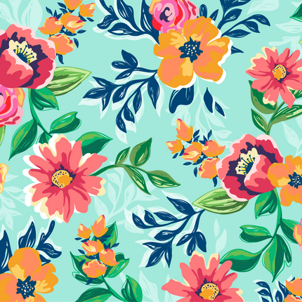 Teal Floral 12x18