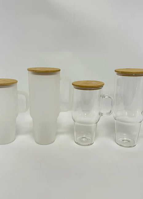 Sublimation Glass Tumbler with bamboo lid and handle