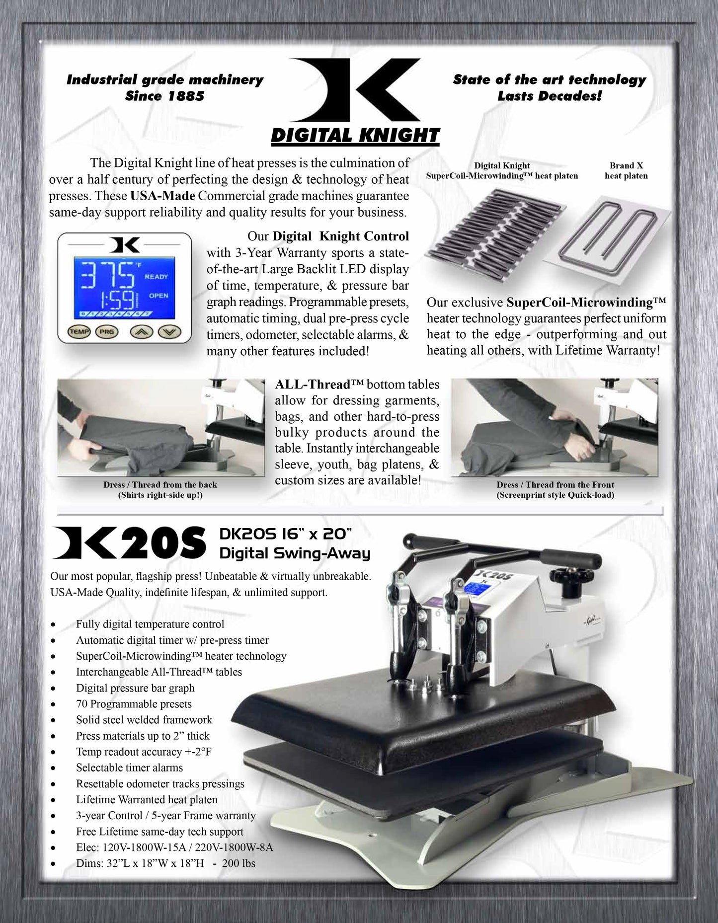 16” x 20” Digital Swing-Away. DK20S Geo Knight Made in the USA