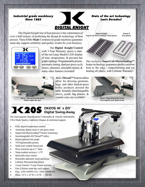 16” x 20” Digital Swing-Away. DK20S Geo Knight Made in the USA