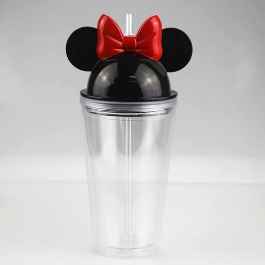 Girl Mouse Ears Red Bow Acrylic Cup 16 oz